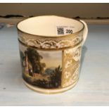 A Derby Porter mug hand painted with a country cottage (1825 - 1830). (Dimensions: Height 9.5cm)(