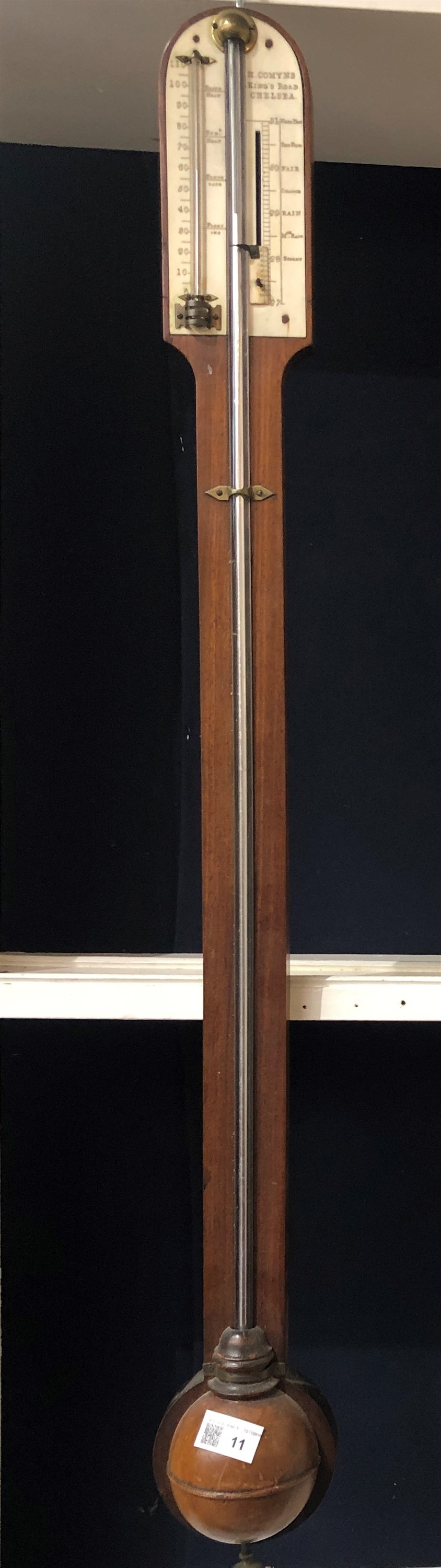 A 19th century mahogany stick barometer by H. Comyns, King's Road Chelsea. (Dimensions: Height