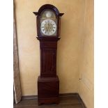 A George III inlaid mahogany eight day longcase clock, the arched brass dial with silvered chapter