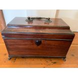 A George III mahogany tea caddy, with later fitted interior. (Dimensions: Height 18cm, width 27cm)(