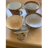 An 18th century Chinese enamel wine cup and other English and Chinese cups.