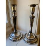 A pair of Sheffield plated candlesticks.