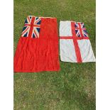 Two British ensign flags. (Dimensions: 214cm x 104cm, and 174cm x 89cm)(214cm x 104cm, and 174cm x