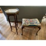 A French hexagonal jardiniere stand and a mahogany piano stool, early 20th century. (Dimensions: