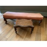 A Victorian walnut long footstool, and a Victorian mahogany stool. (Dimensions: Heights 23cm and