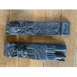 A carved oak panel depicting a male figure 10cm x 37cm, and a 19th century carving depicting a