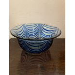 A 19th century glass bowl, possibly Nailsea, with blue decoration. (Dimensions: Diameter 23.5cm)(