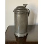 A Victorian pewter prize quart tankard, inscribed ' St. Andrew's College Longjump and Half Mile Race