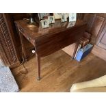 A George III mahogany Pembroke table, the top with reeded edge and square tapering legs. (