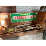 A Jaques croquet box and contents.