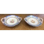 A pair of Victorian blue and white comports and other decorative ceramics.