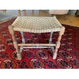 An oak stool with rush seat, early 20th century. (Dimensions: Height 48cm x width 48cm)(Height