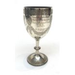 A large 1878 Chichester Cattle Show engraved silver presentation cup for the 'Best Beast in the