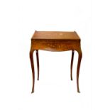 A French inlaid rosewood lady's writing desk, ;late 19th century, the pierced gilt metal gallery