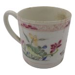 An early Bow coffee can, circa 1753, decorated in colours with Chinese flowers and finely '
