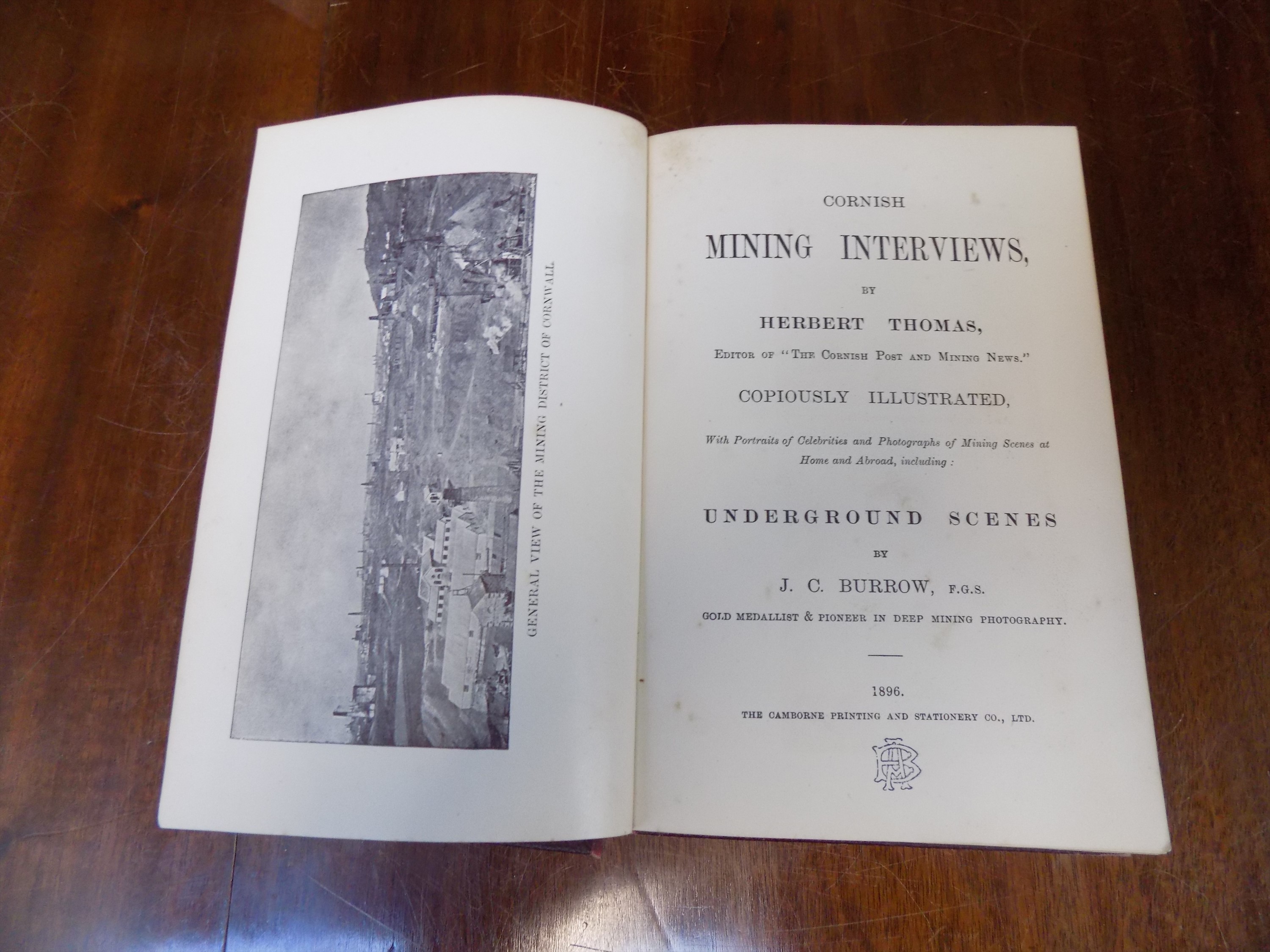 J.C . BURROW AND HERBERT THOMAS "Cornish Mining Interviews." 1st edition, plates complete,