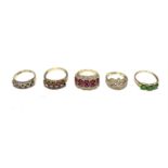 Five 9ct gold dress rings.