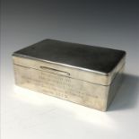 An engine turned solver cigarette box, presented Wimshurst 1929