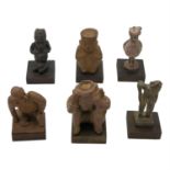 Six Pre-Columbian type figures. (Dimensions: Height 15cm diminishing.)(Height 15cm diminishing.)
