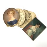 A fine portrait miniature of a young lady in fashionable blue dress, her hair in ringlets,