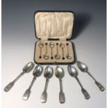 A set of six coffee spoons, cased