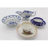 A group of underglazed blue painted and printed English porcelain, circa 1770, together with a