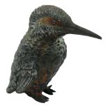A Viennese cold painted bronze sculpture of a kingfisher, circa 1900. (Dimensions: Height 6.5cm.)(