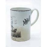 A printed and painted creamware tankard, circa 1800, 'Success to the Mercury', decorated with a