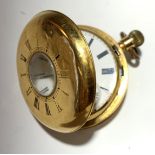 An 18ct gold half hunter cased keyless pocket watch.