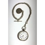 An open face key wind silver cased pocket watch, signed A Carver patent lever on silver chain with