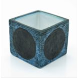 A Troika cube vase, the blue body with black circles, signed with initials MD. (Qty: 1)