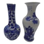 Two Chinese blue and white vases, late 19th century, each with four character Kangxi mark, heights