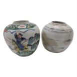 A Chinese famille verte jar, early 20th century, decorated with warriors on horseback, height