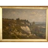 English School, late 19th/early 20th century Herding sheep on a rocky outcrop Oil on board Signed (