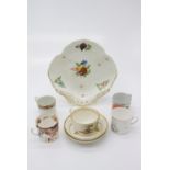 A Bloor Derby dish painted with floral sprays, circa 1825 - 48, four coffee cans comprising Derby,