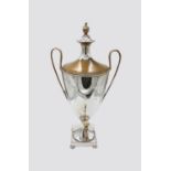 A George III Adam period silver plated tea urn. (Dimensions: Height 59cm.)(Height 59cm.)