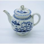 A Worcester blue and white porcelain teapot, 18th century, decorated with a river scene, height