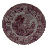 A Cambrian Pottery side plate, circa 1830, transfer printed in red with the 'Cows Crossing the