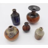 Five miniature Guy Sydenham vases, each having impressed or incised marks to base. (Dimensions: