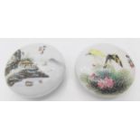 Two Chinese porcelain jars with covers, Republic period, one decorated with a river scene, the