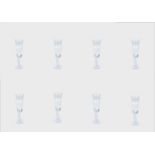 A set of twelve French 'Kissing Snow Doves' crystal champagne flutes designed by Igor Carl