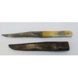 A late 19th century Mariners knife, with a steel blade and ivory handle, monogram FVW. (