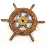 A small brass mounted hardwood ship or boat wheel, with six spokes. (Dimensions: Diameter 47cm)(
