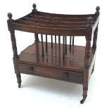 A Victorian mahogany canterbury, with a single drawer on turned tapering legs, (Dimensions: Height