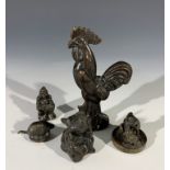 A bronze rabbit group on wooden base, and five other bronzed sculptures (6).Condition report: The