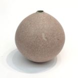 A David Leach studio pottery spherical vase, the pink tinted ground with overall crackle glaze,