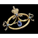 A Faberge Imperial gold brooch by Alfred Theilemann set with diamonds and with a pendant pear shaped