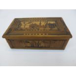 A Napoleonic French prisoner of war straw work box, the cover and sides decorated with dwellings,
