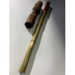 A brass and wooden three draw telescope, circa 1800, made by Gilbert & Gilkerson, Tower Hill,