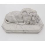 A well carved 19th century alabaster lion, after Canova, inscribed R.A TE (Dimensions: Width